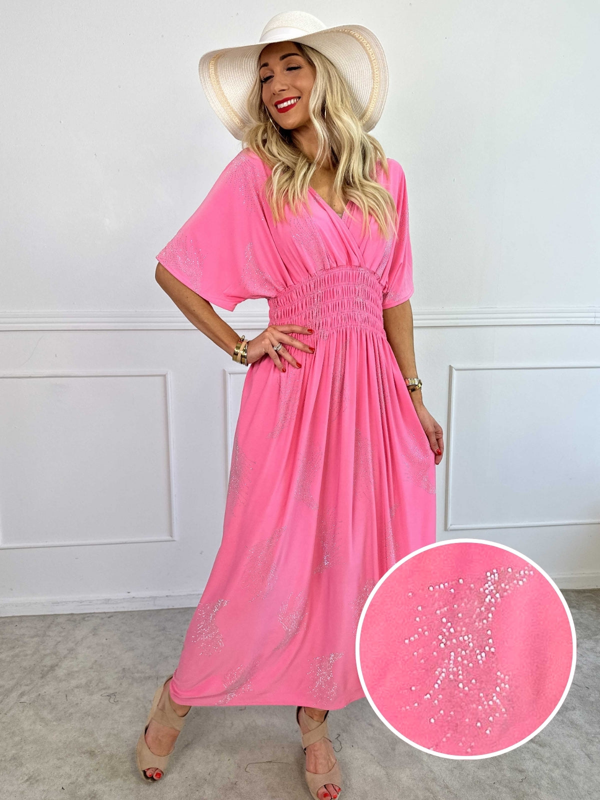 Pams Leaf Crystal - Lang elastisk kjole med mønster af similisten